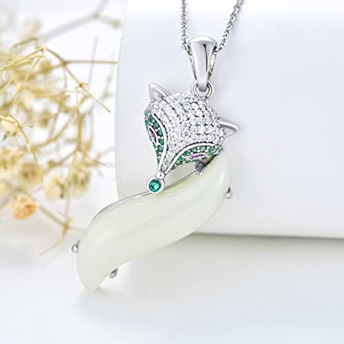 Jkr Sterling Silver Fox Pendant Necklace Jade Animal Jewewlry Fox Gifts For Women Girls Daughter Mom Sister Birthday Christmas #TOP4