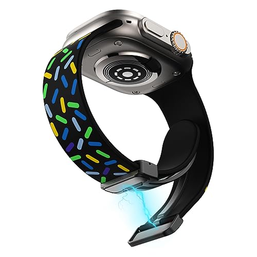 LanQii Siliconen armband voor Apple Watch Series 10 42 mm/9/8/7 41 mm/Watch SE 2/1 40 mm, reservearmband magneetsluiting, horlogebanden voor Apple Watch Series 6/5/4 40 mm/3/2/1, 38 mm, wit/regenboog