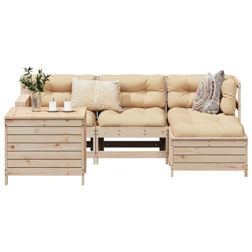 LoogCape Juego de sofás modulares de madera maciza de pino macizo de 5 piezas, para patio, balcón, asientos al aire libre, muebles de madera robustos