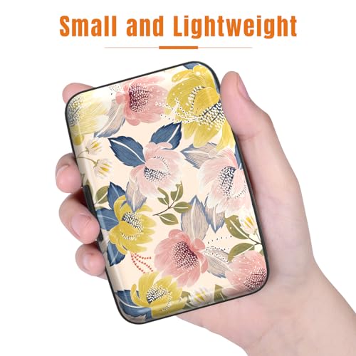 Image of Rimilak Aluminuml Credit Card Holder, Mini Credit Card Wallet RFID Blocking Slim Metal Hard Case for Women Men, Colorful Flower