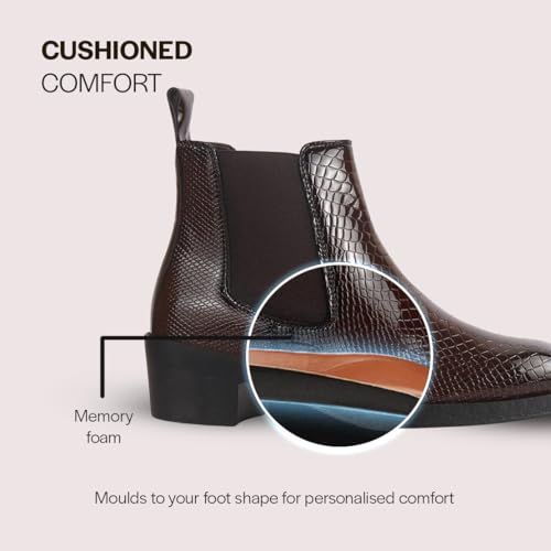 Image of FAUSTO Men Textured /Embossed High Ankle Chisel Toe Slip On Chelsea Boot | Stylish, Durable & Comfortable Cuban Boots | Memory Cushioned Insole