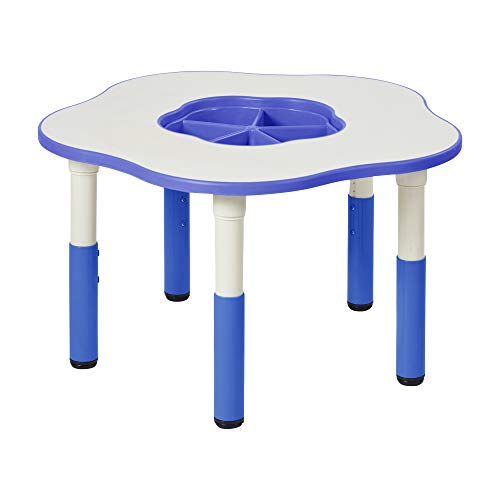 ECR4Kids Flower Resin Dry-Erase Adjustable Activity Table with Removable Storage Bin for Supplies - Indoor Kids Plastic Table with Compartment and for Classrooms, Daycares, Homes, Cornflower Blue