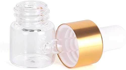 Miniatura 4 de Hauioe 50 botellas cuentagotas de vidrio transparente  130.2 fl oz botella cuentagotas de aceite esencial con pipeta medidora y tapa dorada