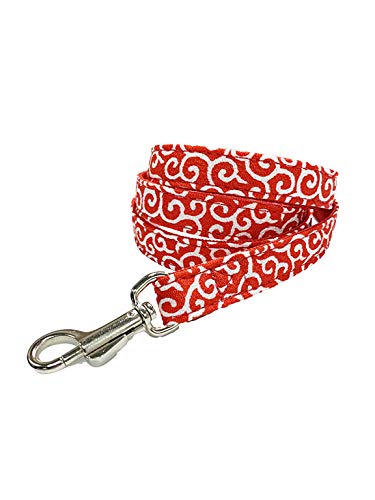 【首輪処】犬用 リード おしゃれかわいい唐草模様 伝統的な美しい和柄がお散歩中も目をひく 京都直送の唐草生地使用 (M, レッド)