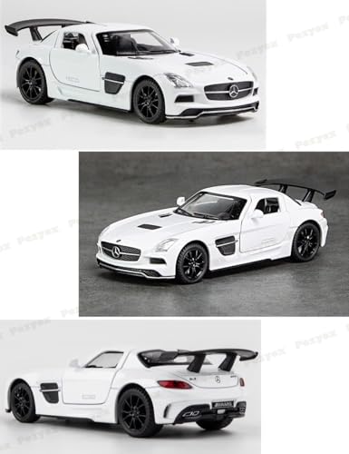 Image of 1:32 Benz SLS AMG Model Car Zinc Alloy Pull Back Toy with Sound & Light Fun for Kids, Boys & Girls Collectible Diecast Car for Ages 3+ (White)