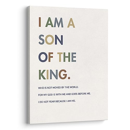 Image of XWELLDAN Christian Religious Bible Verse I am a Son of the King Boy Nursery Wall Art Canvas Prints,Inspirational Quote Scripture Wall Art Decor for Boys Room Bedroom Nursery, 11 x 14 Inch, Framed