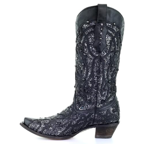 CORRAL Women's Golden Luminary Roots Orix Glitter Inlay & Studs Snip Toe Western Boots,3