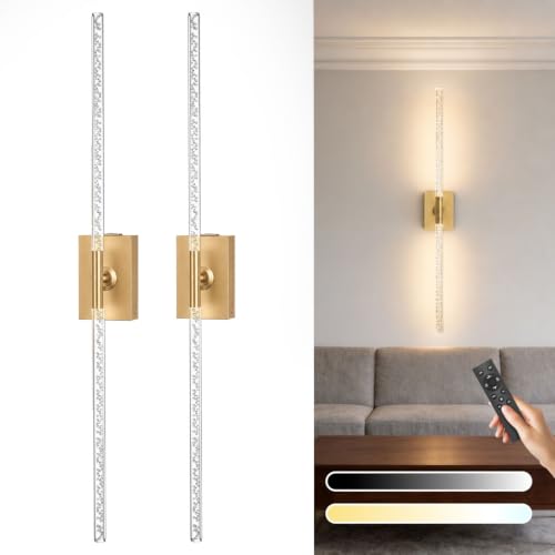 Image of Battery Operated Wall Sconce Set of 2, 10000mAh 4CCT, Transparent | Rechargeable wall lights with remote & touch control, 360rotate timer 31.5 inch, for bedroom living room hallway decoration