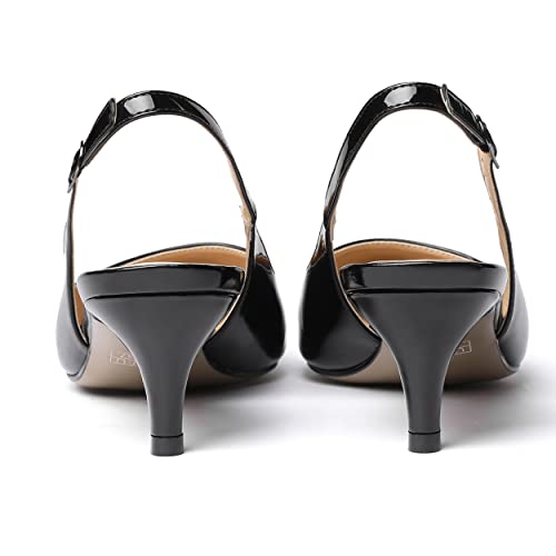 SHOWFOREST Women's Sexy Patent Dating Slingback Pointed Toe Slip On Kitten Low Heel Pumps Shoes 2 Inch4