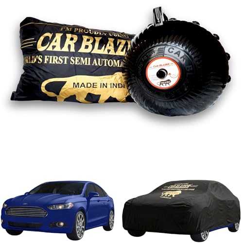 Image of CARBLAZER Portable & Semi-Automatic Full Body Car Covers: Heavy Duty Device| Anti-Theft| Dust & Scratch Proof | Water & Wind Resistant|Custom Fit| Dual-Side Cover, Compatible for Ford Fusion
