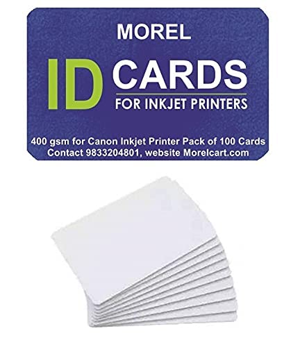 MOREL Plain White Blank Inkjet PVC Cards for Canon PIXMA G2000, G2010, G3000, G3010, G4000, G4010 Inkjet Printer for GATE Pass, ADHAR Card, School/College ID Card (Pack 100 Card) 400 GSM
