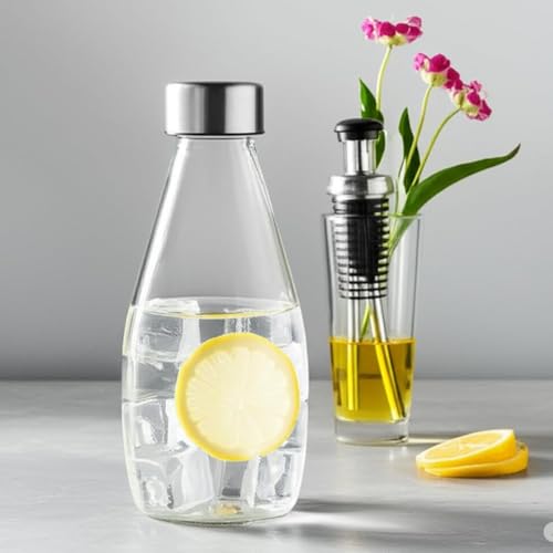 Image of Glassbunny 250ml Transparent Glass Water Bottle with Stainless Steel Lid & Anti-Slip Bottom, Leak-Proof, Reusable for Home, Office, Gym & Travel, Oil, Milk (Set of 2)