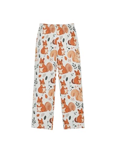 Orange Little Squirrel and Fall Leaf Boys Pants for Kids Jogger Pants with Pockets S