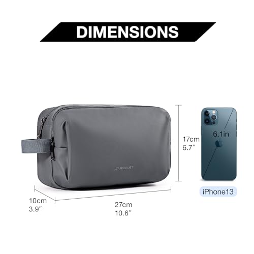 Image of BAGSMART Toiletry Bag for Men, Travel Toiletry Organizer Dopp Kit Water-resistant Shaving Bag for Toiletries Accessories, Door Room Essentials, Grey-basic, Medium, Minimalist