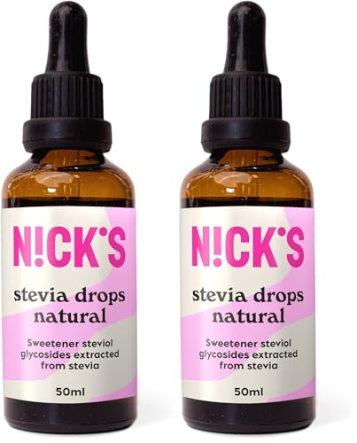 NICKS Stevia Líquida Gotas Natural Sin Sabor (50ml) Edulcorante Líquido Cero Calorías Dieta Keto Estevia Sin Azúcar Sin Glutin Low Carb Stevia Drops (Paquete de 2)