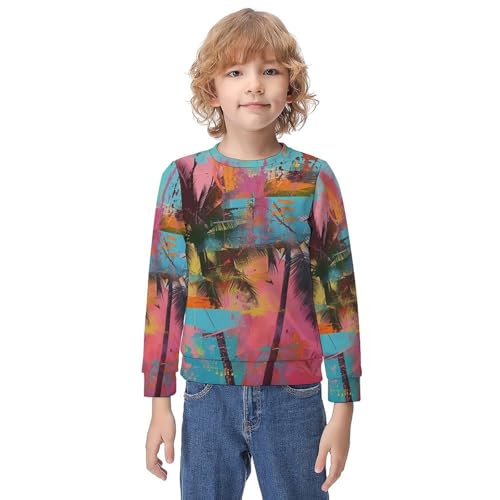 Palm Trees in Jamaica ColorsChildren's Casual Pullover Sweatshirt Loose Fit8-10Y