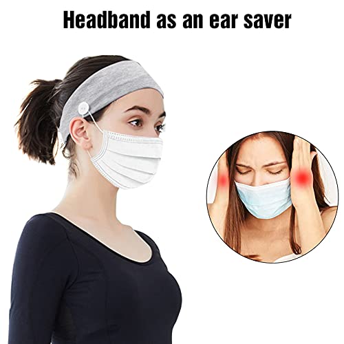 Amandir 4 Pack Headband With Buttons For Women Ear Protection Holder Elastic Headbands For Nurse Womens Workout Button Head Wrap Spa Yoga Headbands #TOP4