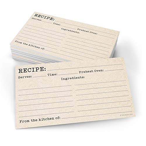 321Done 3x5 Recipe Cards (Set of 50) Small Typewriter Rustic Kraft Tan Vintage - From the Kitchen Of - Double-Sided for Weddings, Bridal Shower, Baby, Recipe Gift Exchange - Made in USA - Minimalist