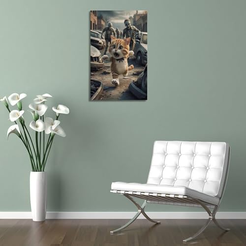 Deco murale chat et zombies WIZIGM poster salon style cadre 20x30