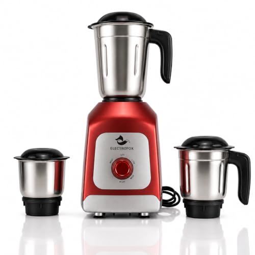 Image of Electrofox PowerMax Mixer Grinder 750 watt with 3 Stainless Steel Jars | Heavy Duty Motor | Mixer Grinder for Kitchen with 3 Speed Control & Pulse Function 4 Years Warranty (Red & Silver)