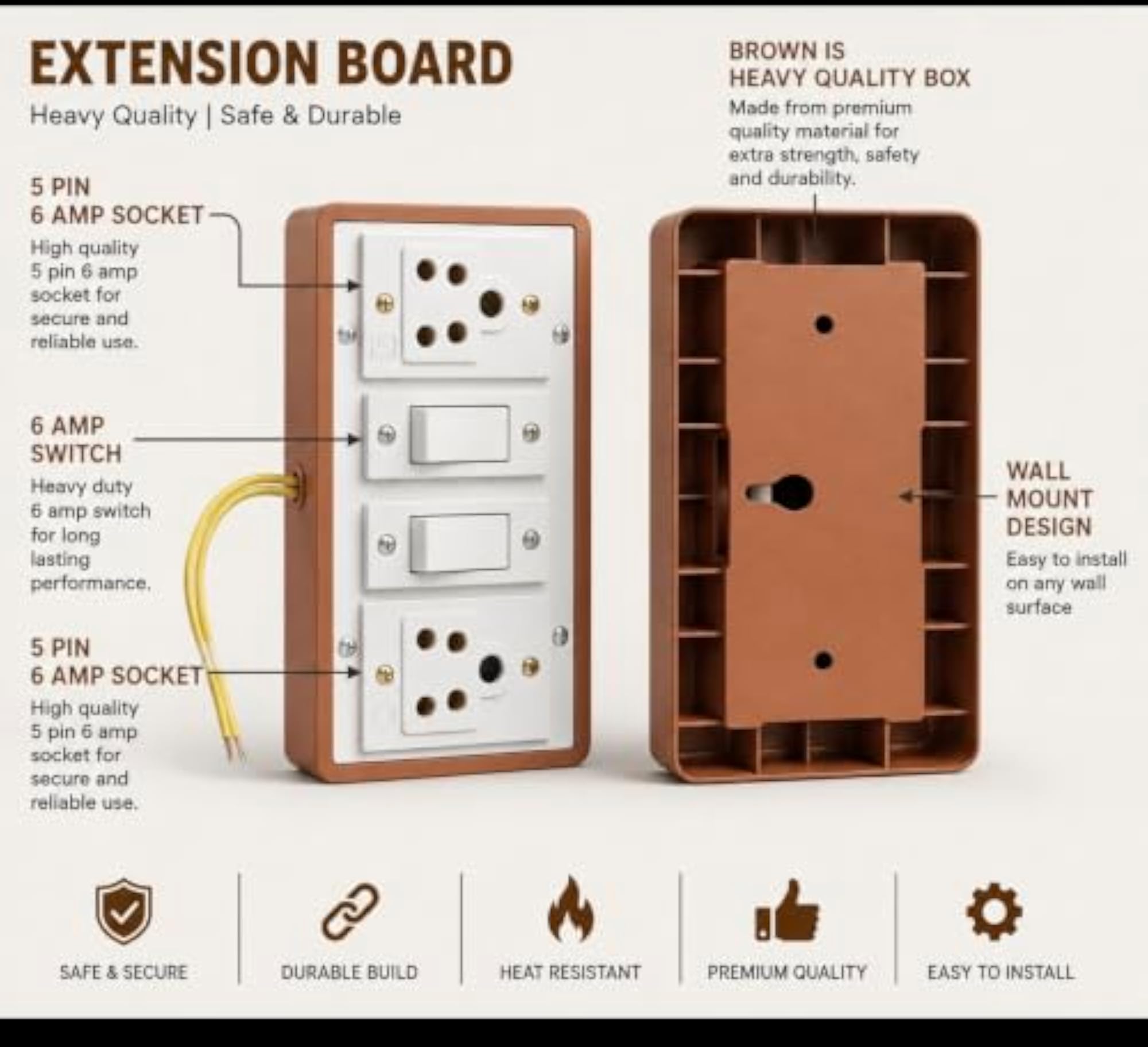 Electric Switch Board with 6A Socket and Switch