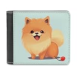 LDGSUPH Cartoon Pomeranian Dog Leather Wallet Slim Bifold Wallet Billfold Purse Fashion Credit Card Holder Front Pocket Wallets for Adult
