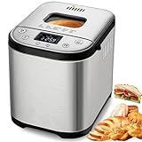 Brotbackautomat, Brotbackautomat mit 15 voreingestellten Menüs, automatischem Teigkneten, 15-Stunden-Reservierung, Warmhaltefunktion, 3 Krustenfarben, Teigbackautomat, glutenfreier Brotbackautomat