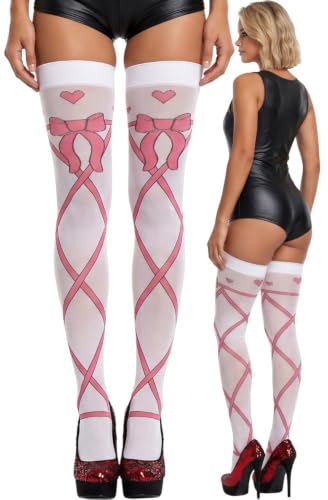 Image of ToBeInStyle Women's Cute Romantic Love Heart Print Thigh High Stockings