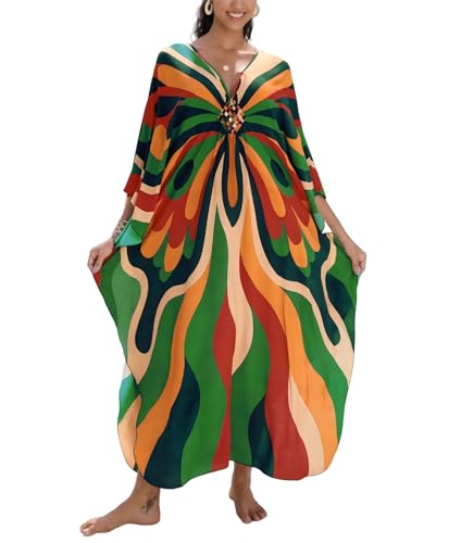 Image of IMAGEKOPE Women's Plus Size Animal Print V-Neck Batwing Kaftan Beach Dress Bathing Suit Cover-Up Loungewear