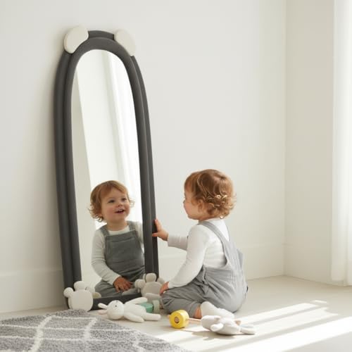 Image of APRODZ Full Length Bear Dressing Mirror | Floor Standing Full Body Mirror with Cute Bear Frame | Decorative Bedroom & Clothing Store Fitting Mirror for Home, Kids Room & Studio