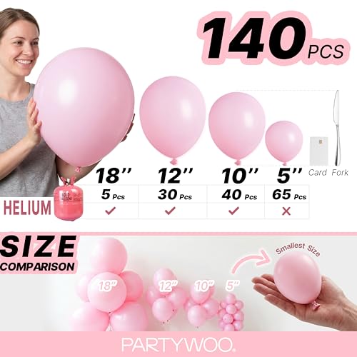 Image of PartyWoo Pink Balloons 140 pcs Different Sizes of 18 12 10 5 Inch Pastel Pink Balloons Arch Kit Garland for Baby Shower Gender Reveal Birthday Bridal Shower Princess Party Decorations Pink-Q05
