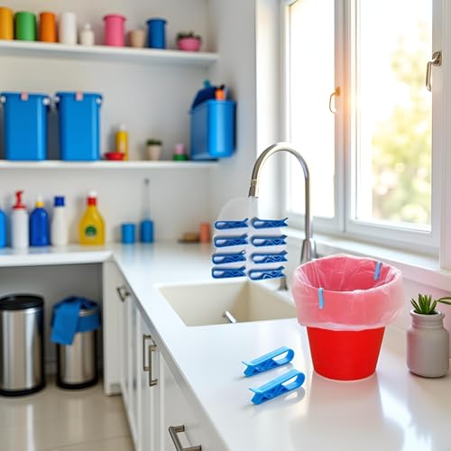 Image of 10 Pcs Blue Plastic Kitchen Garbage Bin Clip Bag Clips - Anti-Slip Fixation Clamp for Trash Cans Garbage Bins