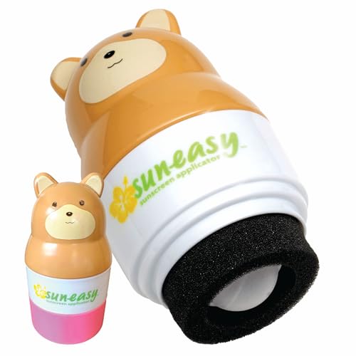 Sun-Easy Sunscreen Applicator for Kids and Family, Refillable, Quick &amp; Easy Roller Application with Sponge, Mess-Free Sunscreen Lotion Toy, 100 ml Bear Pink Cap