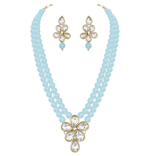 Image of Peora Crystal Faux Pearl Kundan Necklace & Jewellery Set Gift for Women