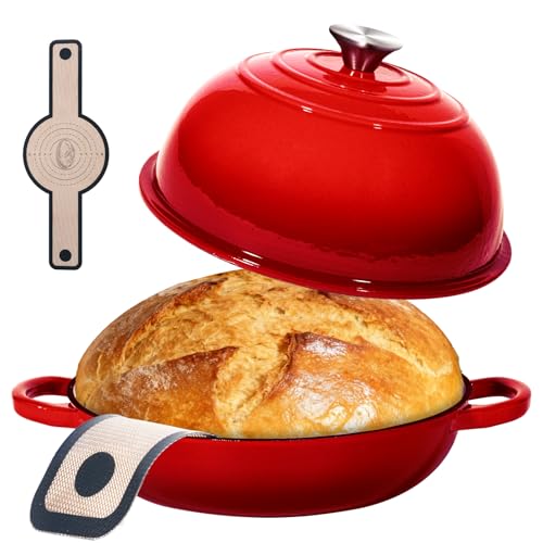 ONKO Dutch Oven For Sourdough Bread Baking, 6QT Enameled Cast Iron Dutch Oven Pot With Lid, Non-stick Sourdough Baking Pan with Bread Dome, Round Ceramic Dutch Ovens Pot with Cloche for Homemade