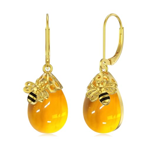 Image of TIGER RIDER Bee /Butterfly /Scorpion /Cactus /Leaf /Beetle 925 Sterling Silver French Clasp Leverback Earrings Amber /Crystal /Citrine /Moonstone /Obsidian /Jade /Rose quartz Pendant Jewelry Gift for Women