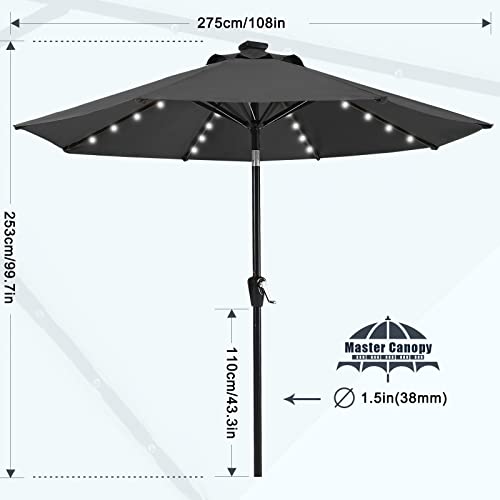 Image of MASTERCANOPY 9ft Patio Umbrella with Solar Lights, Dark Gray