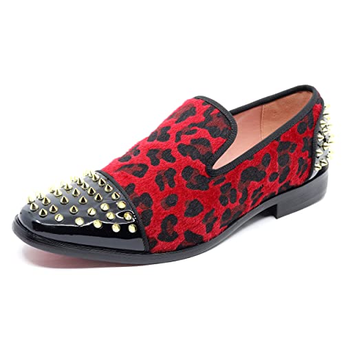 Men's Fashion Leopard Print Smoking Spike Dress Loafers Slip On