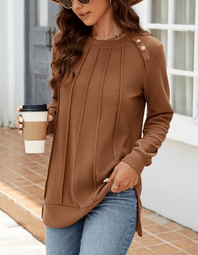 Odosalii Sweatshirt For Women Long Sleeve Shirts Crew Neck Pleated Front Tunic Tops Fall Fashion Pullover Sweaters 2024 thumb #2