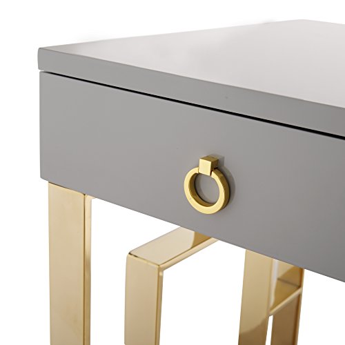 Tov Furniture The Audrey Collection Modern Computer Office Writing Desk With Lacquered Wooden Top, Gold Base & 3 Storage Drawers, Gray #TOP1
