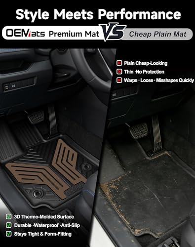 Image of Premium Color TPE Floor Mats Custom Fit for Toyota RAV4 2019-2025 (Only for Hybrid)| Saddle Brown Wing Design | All-Weather Heavy Duty Car Floor Liners Full Set 1st & 2nd Row