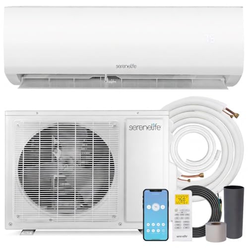 Image of SereneLife 12,000 BTU Mini Split Air Conditioner & Heat Pump 110 /120V Indoor & Outdoor Wall-Mounted Units 20 SEER2 with WiFi, Installation Kit Included