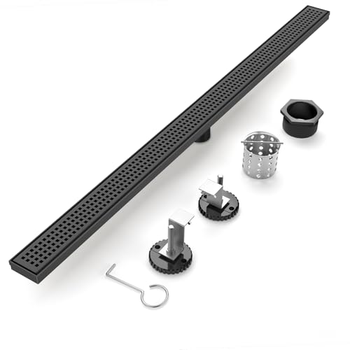 EBYTE Linear Shower Drain - 48 Inch Matte Black with Grate Removable