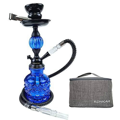 Portable Shisha Hookah Set RONKAH Hookahs 13â€Premium Small Hookah Kit Glass Hookah Acrylic Hookah Complete Set with Hookah Accessories Hookah Tongs Hookah Stem Hooka Huka Smoking (Blue)