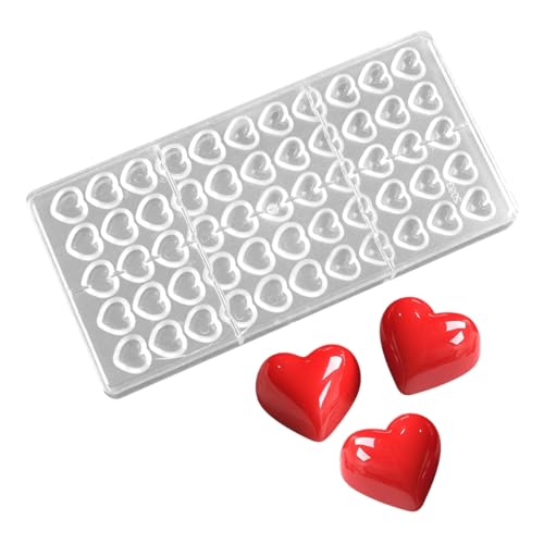 TUKE Polycarbonate Chocolate Mold 55 Cavity Love Heart Shape Pralines & Truffles Mold, Transparent Plastic Candy Making Mold for Baking, Desserts, Ice Cubes - Dishwasher Safe (C_ Heart)