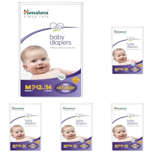 Image of Himalaya Baby Taped Diapers, Medium (7-12 kg), 54 Count (Pack of 5)