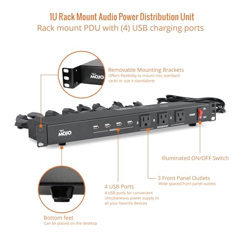 Image of Tecmojo 1U Rack Mount 19 Outlet PDU Power Distribution Unit Circuit Breaker fits 19-inch AV /Network /Server Cabinet /Closet /Enclosure