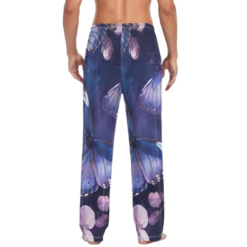 Men's Pajama Pants Violet Floral Butterflies Sleep Pajama Lounge Pant with Pockets, Elastic Waistband2