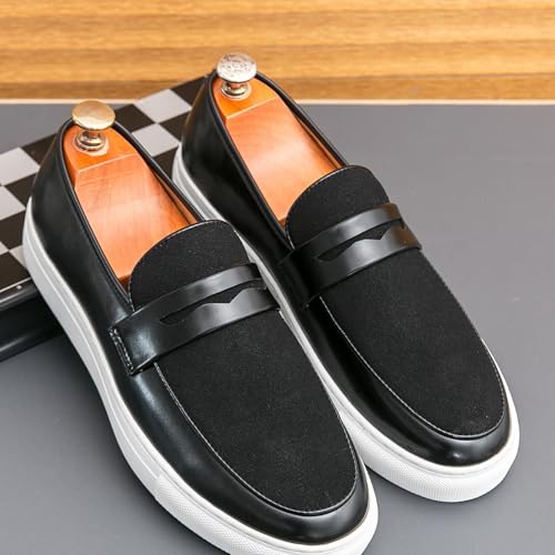 Men's Suede & Leather Penny Loafers - Comfort Round Toe, Slip-On Design, Anti-Slip Rubber Sole - Premium Dress Shoes for Business Meetings, Daily Commute & Driving3