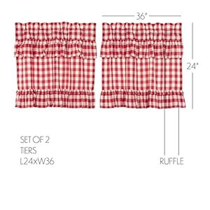 VHC Brands Annie Buffalo Check Cotton Farmhouse Kitchen Curtains Rod Pocket Hanging Loops Ruffling 24x36 Tier Pair, Red Country VHC Brands Annie Buffalo Check Cotton Farmhouse Kitchen Curtains Rod Pocket Hanging Loops Ruffling 24×36 Tier Pair Red Country